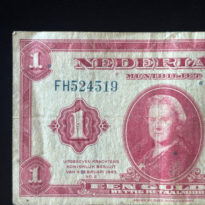 Vintage Banknote 1943 Lot of 3 Dutch WWII Queen Wilhelmina Muntbiljet Netherlands