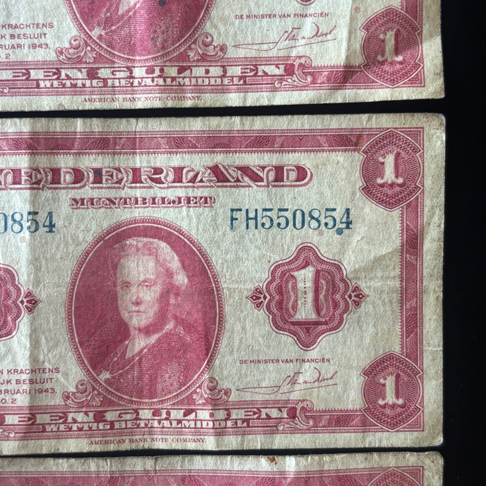 Vintage Banknote 1943 Lot of 3 Dutch WWII Queen Wilhelmina Muntbiljet Netherlands