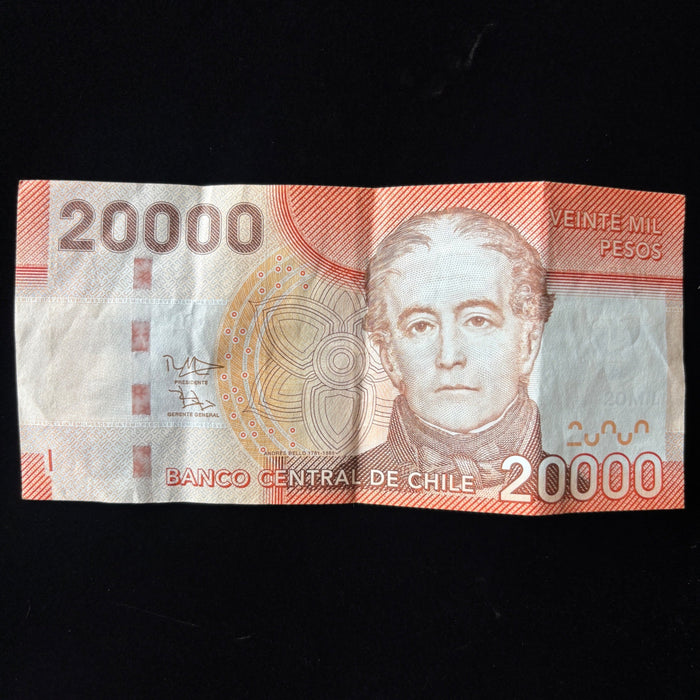Chile Banknote 20000 Pesos UV Verified Andres Bello Orange 2017 Bicentenario