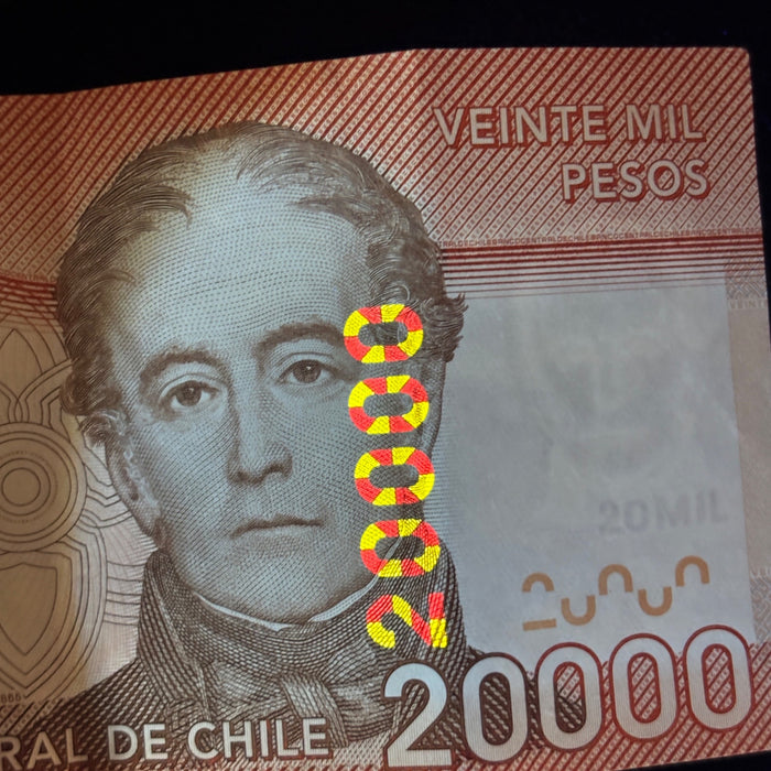 Chile Banknote 20000 Pesos UV Verified Andres Bello Orange 2017 Bicentenario