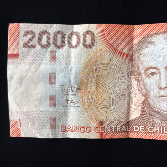 Chile Banknote 20000 Pesos UV Verified Andres Bello Orange 2017 Bicentenario