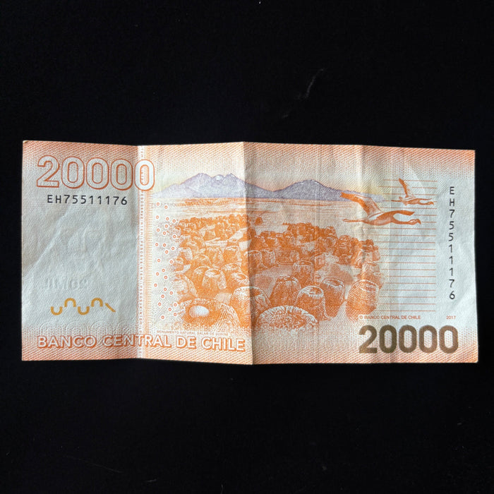 Chile Banknote 20000 Pesos UV Verified Andres Bello Orange 2017 Bicentenario