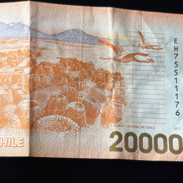 Chile Banknote 20000 Pesos UV Verified Andres Bello Orange 2017 Bicentenario