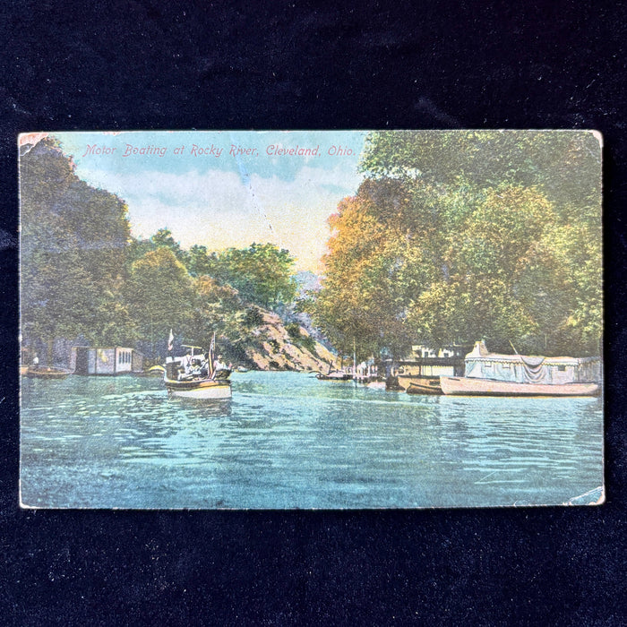 Antique Postcard 1909 Motor Boating Rocky River Cleveland Ohio Luna Park July 4