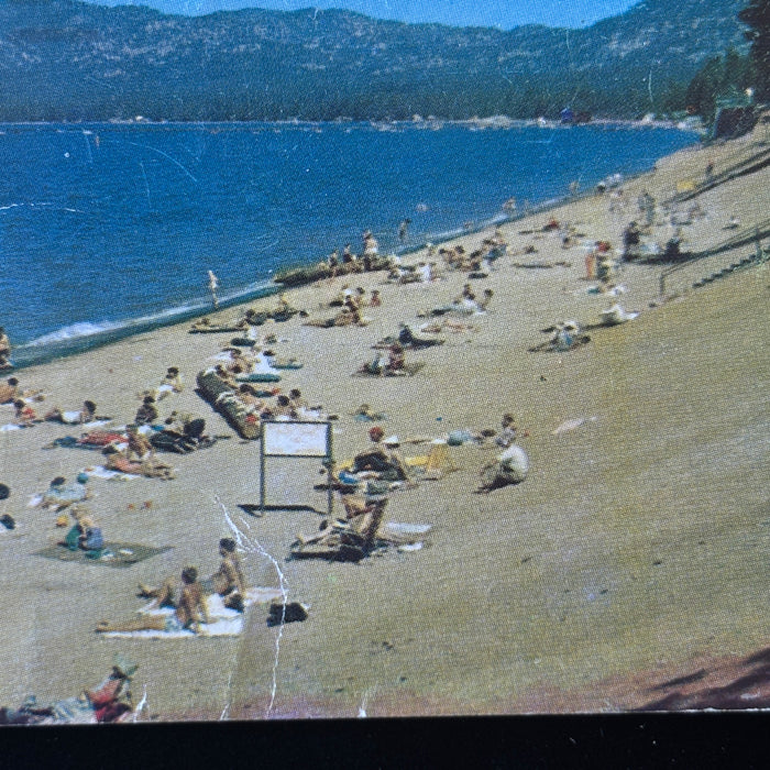Vintage Postcard 1961 Lake Tahoe El Dorado County Beach Pray For Peace Cancel CA