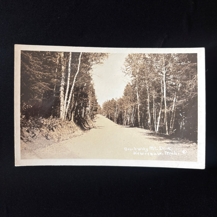 Vintage Postcard RPPC Brockway Mountain Drive Keweenaw Michigan Hwy Road Trees