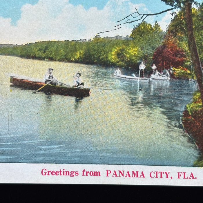 Vintage Postcard Lot Fishing Boy Boaters Canoe Classic Cars Panama City Florida