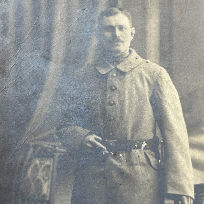Antique Postcard RPPC WWI German Soldier Imperial Army Greatcoat Studio Portrait