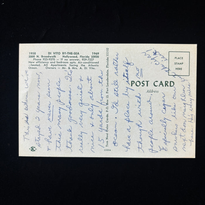 Vintage Postcard 1960s Beach House Di Vito Sea Hollywood Florida Broadwalk Sand
