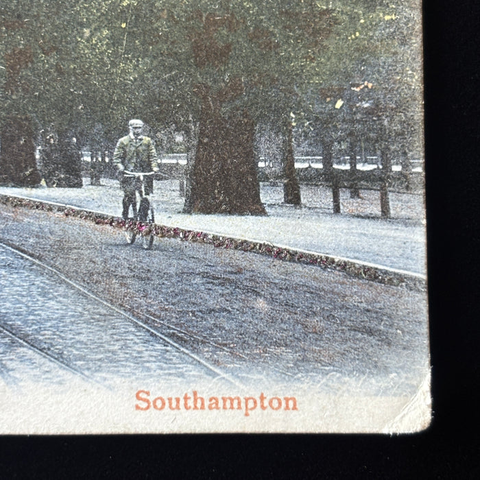 Antique Postcard 1904 Southampton Avenue Glitter Artlette Tram Tracks Cyclists