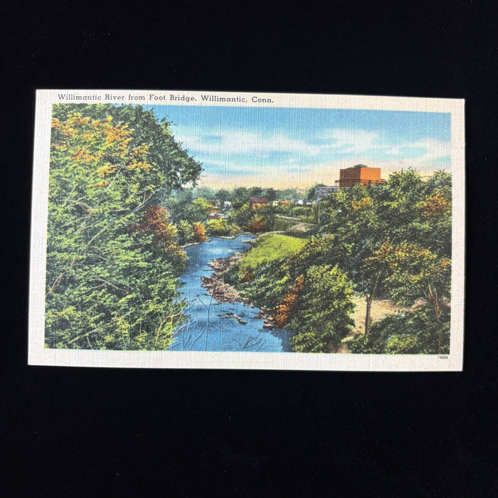 Vintage Postcard Willimantic River Foot Bridge American Thread Co. Connecticut
