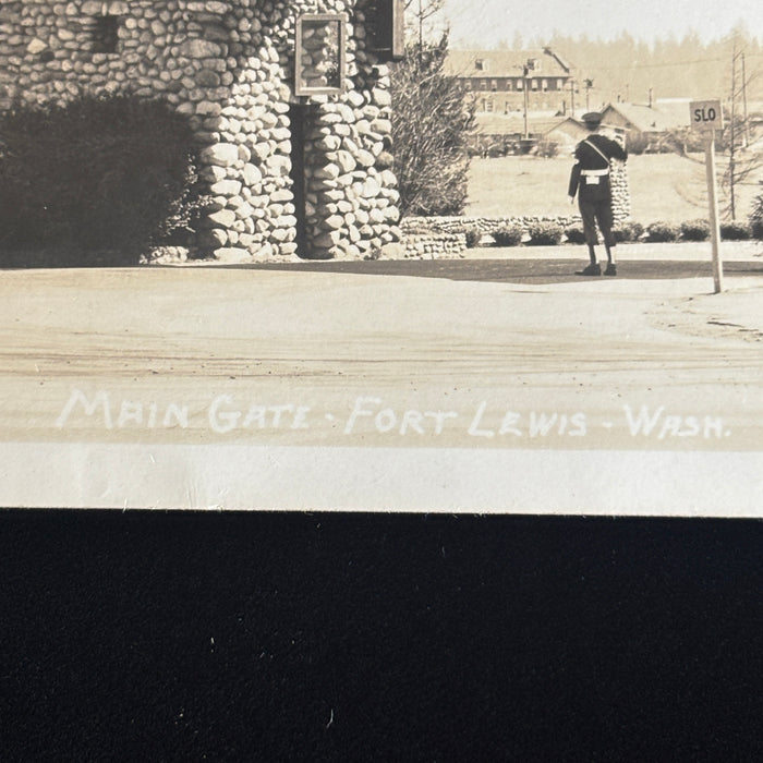 Vintage Postcard RPPC Blimp Fort Lewis WA Main Gate Military Army Base Pre-WWII