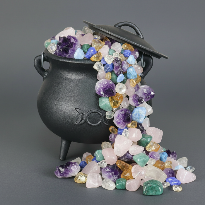 Triple Moon Cast Iron Cauldron: Spells, Crystals, Cleansing