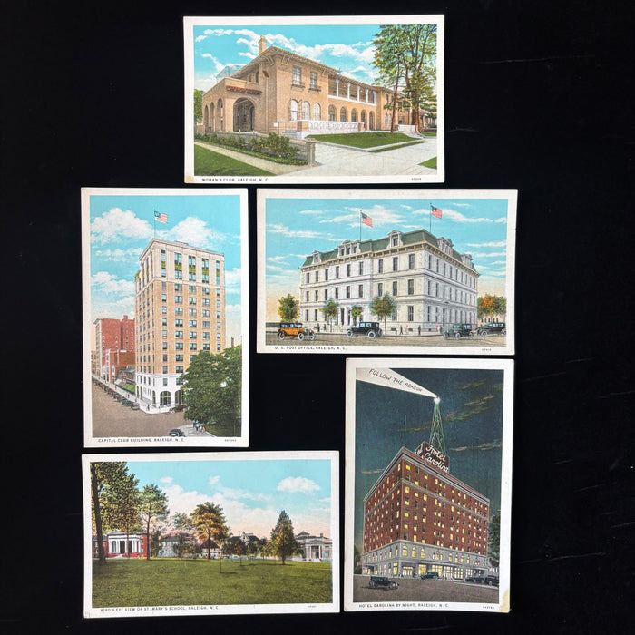 Vintage Postcard Lot Raleigh North Carolina Car Flag Capital Club Hotel Carolina