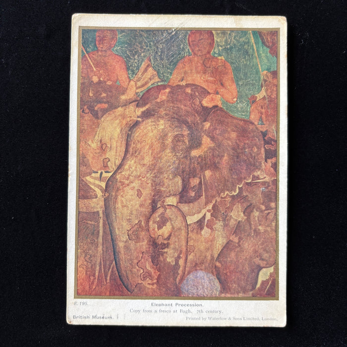 Vintage Postcard 1934 Elephant Procession Fresco Bagh Caves British Museum London