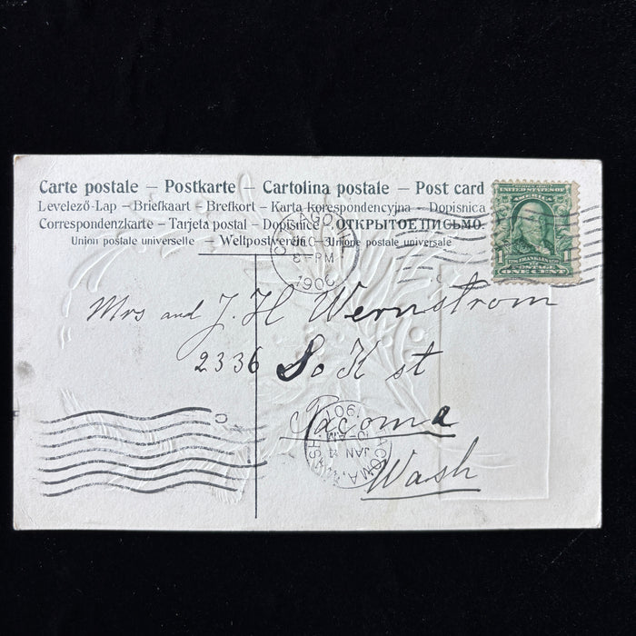Vintage Postcard 1906 Happy New Year Scandinavian Tacoma WA Embossed Greeting