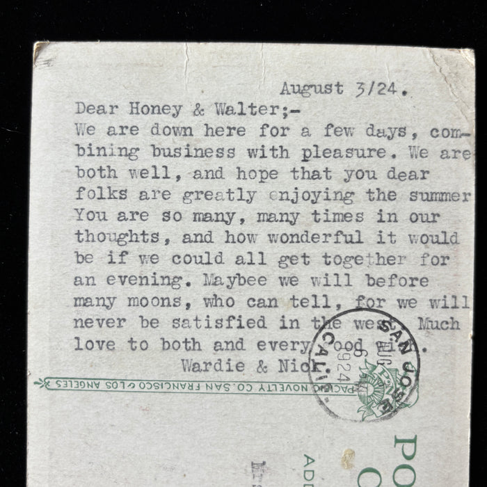 Antique Postcard 1924 San Jose CA Midwinter Booster Oranges Roses Typewritten