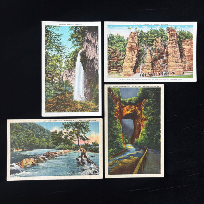 Vintage Postcard Lot Fishing VA Natural Bridge Chimneys Falls Springs Horses