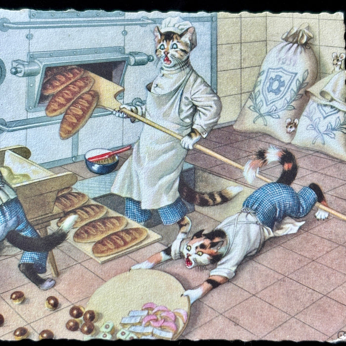 Vintage Postcard Dickie Bird Alfred Mainzer Cat Bakery Kitchen Feline Chef Bread