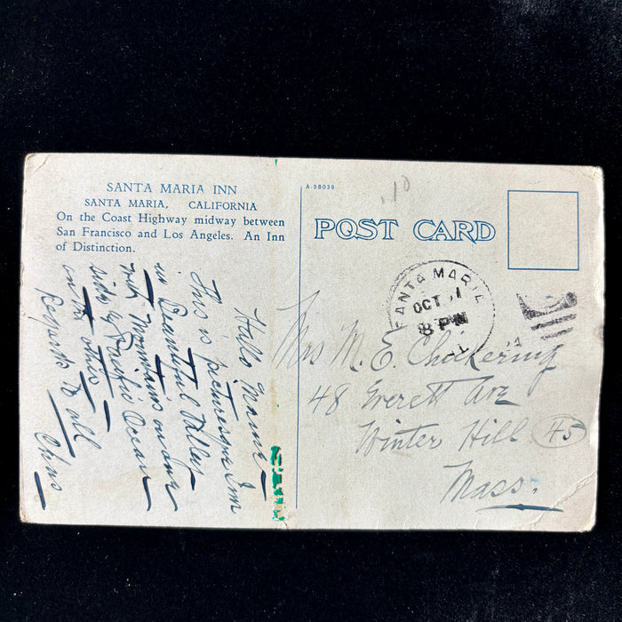Vintage Postcard 1930 Travel Message Santa Maria Inn California Patio