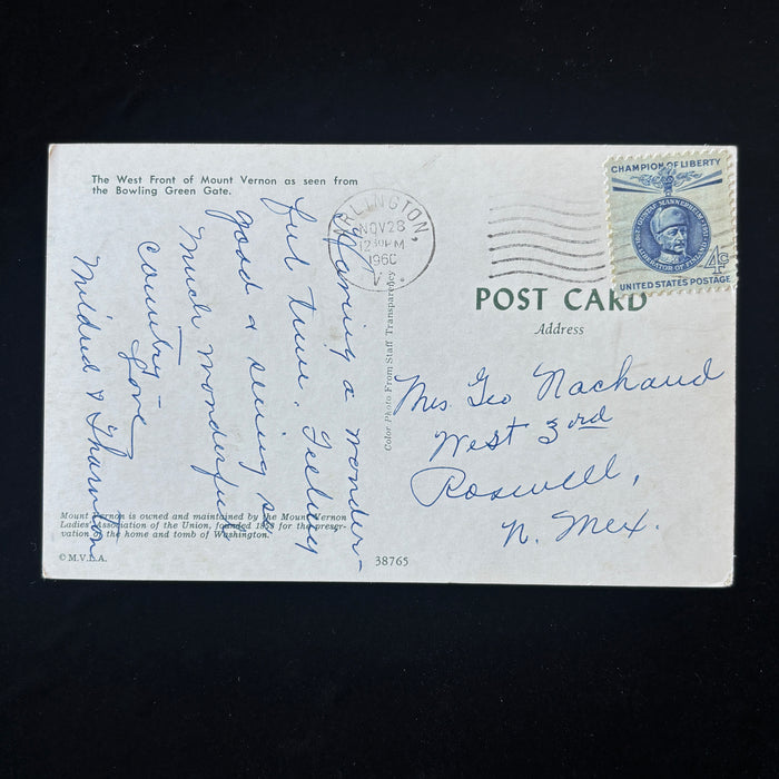 Vintage Postcard 1960 Cold War Masaryk Stamp George Washington Mt Vernon W Front