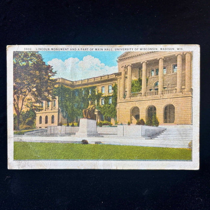 Antique Postcard 1925 Women Summer School UW Madison Bascom Hall Lincoln Statue