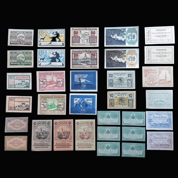 Antique Banknote Notgeld 33pc Matching Region Set Austria Germany WW1 Emergency Money