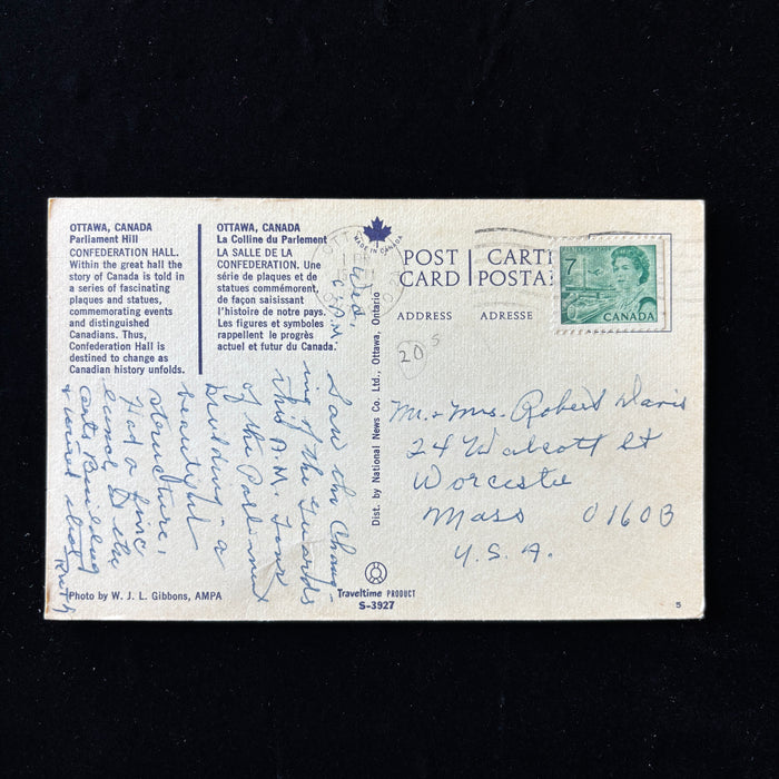 Vintage Postcard 1971 July Confederation Hall Parliament Hill Ottawa Canada