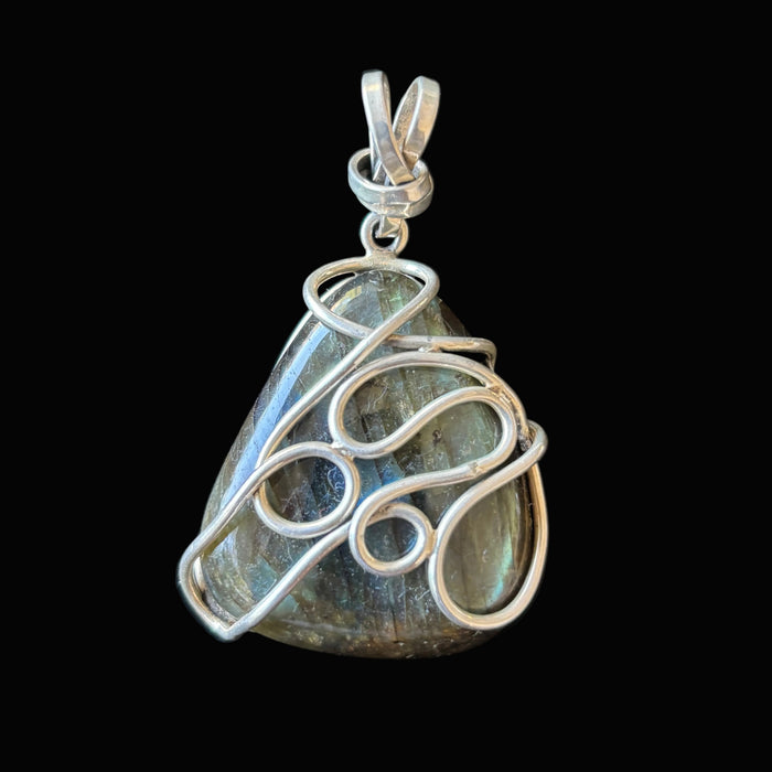 Labradorite Pendant Blue Flash Sterling Silver Boho