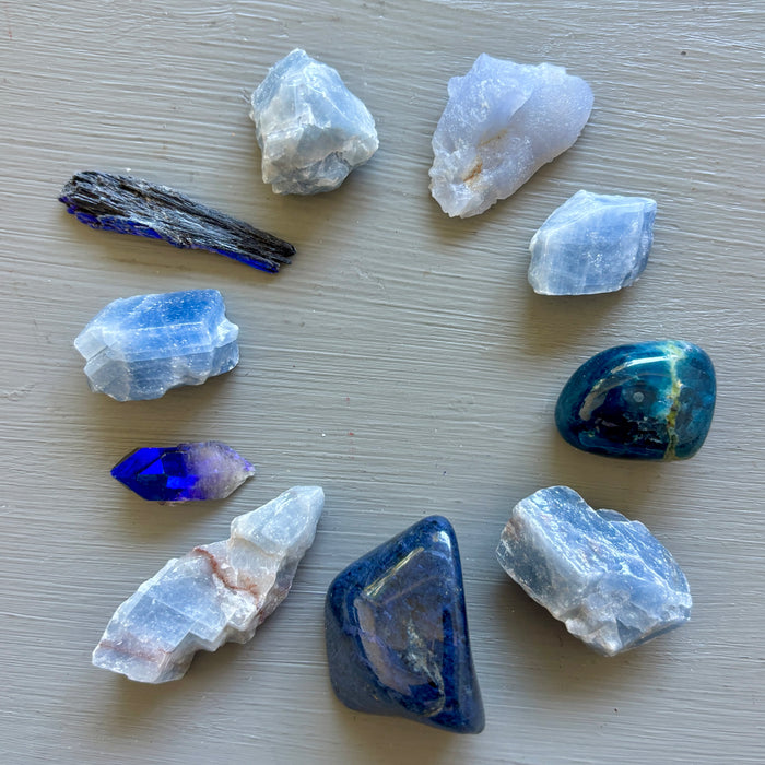 Throat Chakra Set of 10 Blue Apatite Calcite Kyanite & Quartz