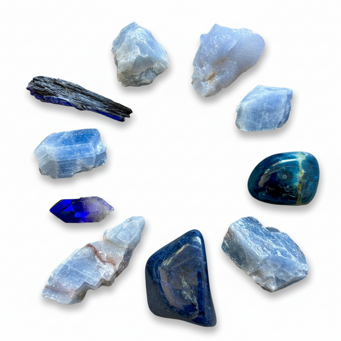 Throat Chakra Set of 10 Blue Apatite Calcite Kyanite & Quartz