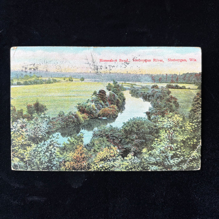 Antique Postcard 1909 Homecoming Sheboygan Wisconsin Horseshoe Bend Flag Cancel