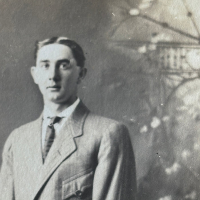 Antique Postcard RPPC Edwardian Man Pinstripe Suit Studio Portrait Mens Fashion