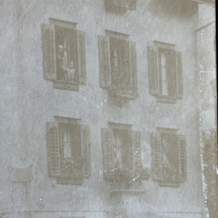 Antique Postcard RPPC Switzerland House Portrait Tenants Windows People Posing