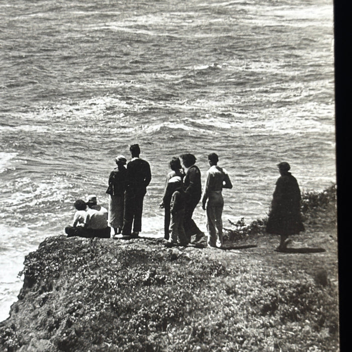 Vintage Postcard RPPC Fishing Boat Depoe Bay Oregon Coast Lookout Onlookers Sea