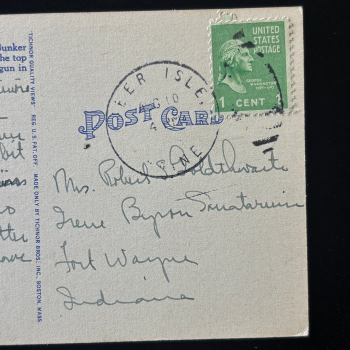 Vintage Postcard 1940s Sanatorium Bunker Hill Monument Boston MA Deer Isle ME