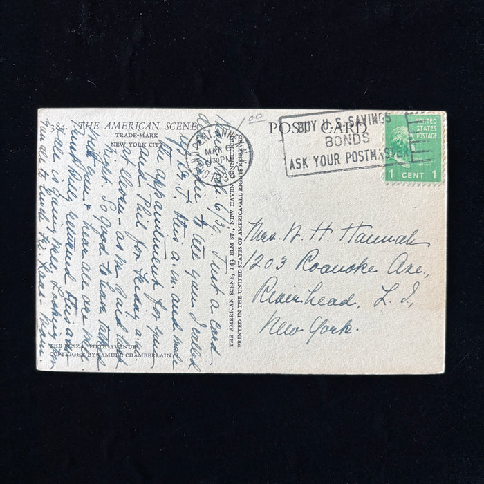 Vintage Postcard 1938 Shady Lady New York City Plaza Fifth Ave Pulitzer Fountain
