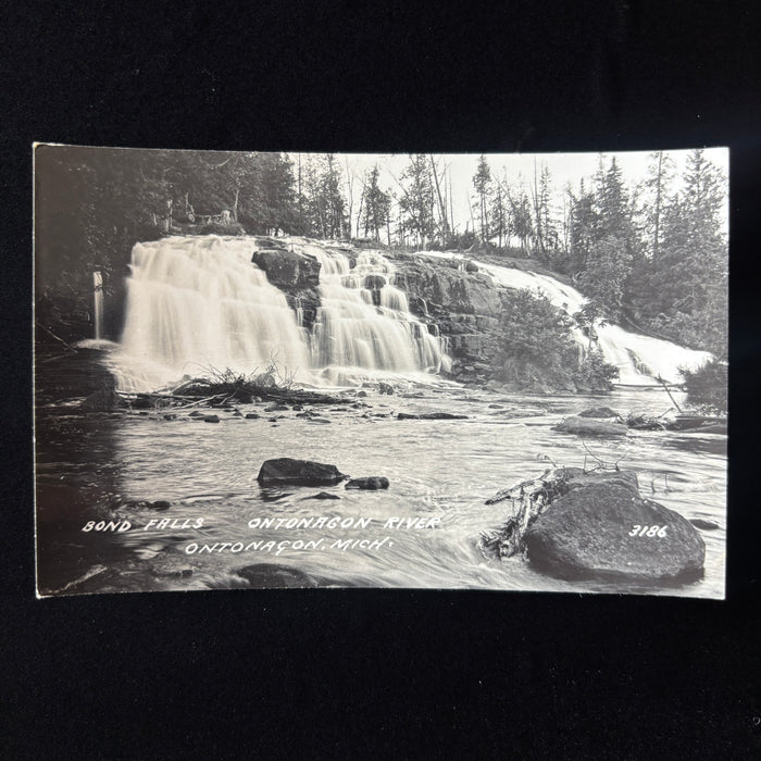 Vintage Postcard 1950s RPPC Bond Falls Ontonagon River Michigan Waterfall Travel