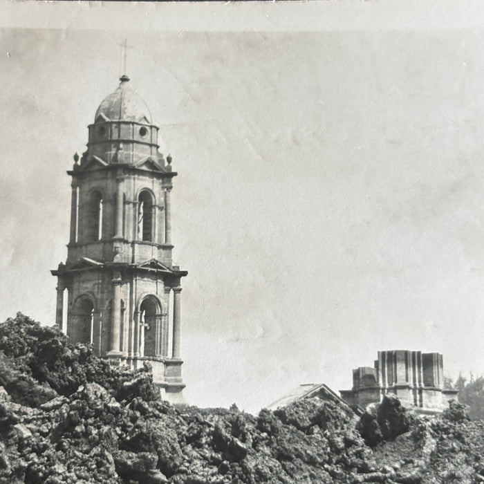 Vintage Postcard 1940s RPPC Parangaricutiro Mexico Volcano Lava Church Horseback