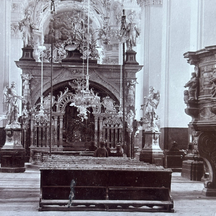 Antique Postcard RPPC Mariazell Basilica Austria Churchgoer Pews Embossed N Kuss