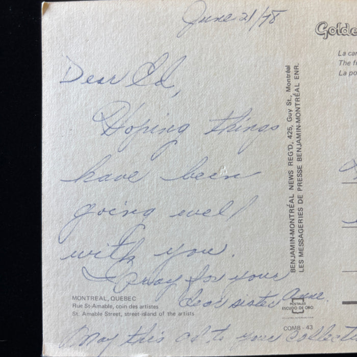 Vintage Postcard 1978 Deltiology Collector Montreal Canada Artist Palette Amable