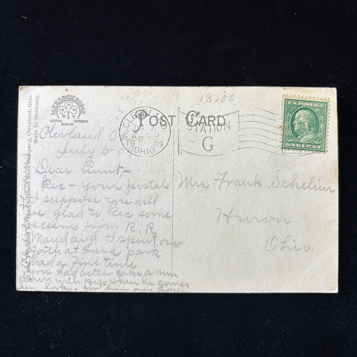 Antique Postcard 1909 Motor Boating Rocky River Cleveland Ohio Luna Park July 4