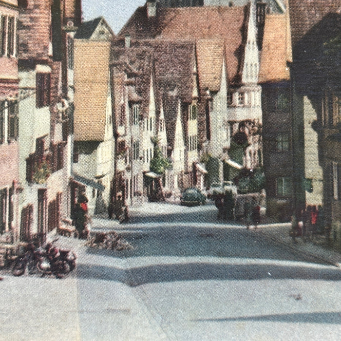 Vintage Postcard Germany Segringer Strasse Medieval Town Green Van Street Life