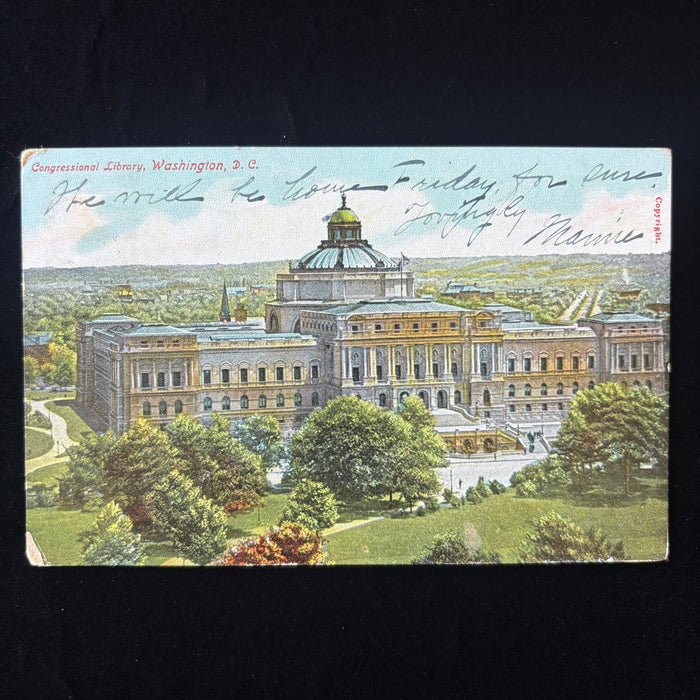 Antique Postcard 1909 Washington DC Congressional Library Roslyn MD Posted