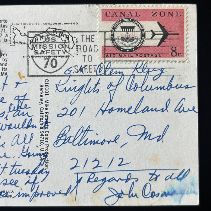 Vintage Postcard 1969 Knights of Columbus Panama Gold Altar Church Canal Zone