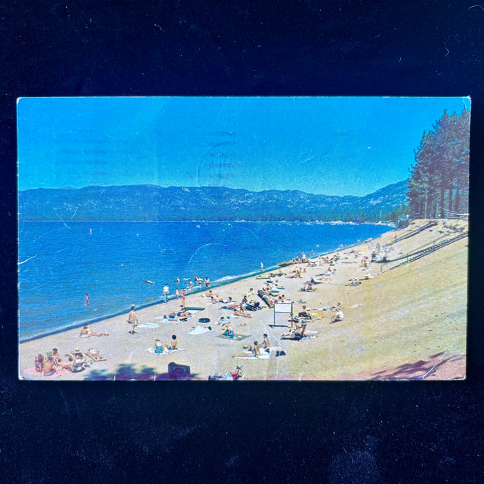 Vintage Postcard 1961 Lake Tahoe El Dorado County Beach Pray For Peace Cancel CA