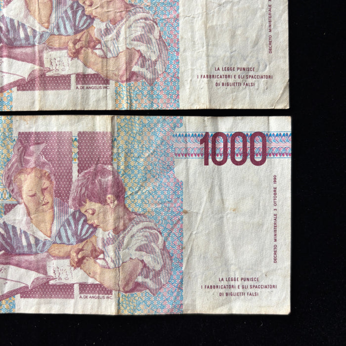 Vintage Banknote 1990s Set 3pc Italian 1,000 Lire Maria Montessori Education Lot