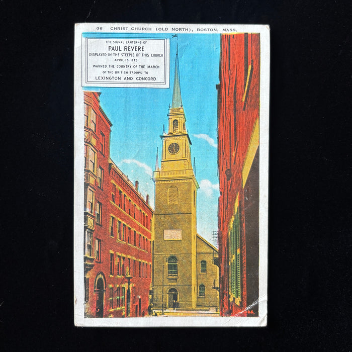 Vintage Postcard 1937 Man And Dog Old North Church Boston MA Paul Revere Lantern
