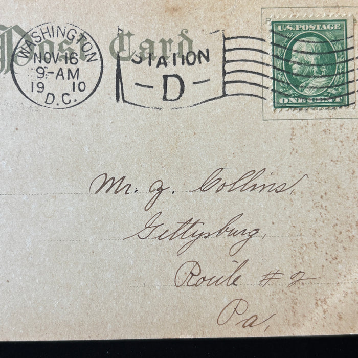 Antique Postcard 1910 Social History Washington Monument Gettysburg Station D