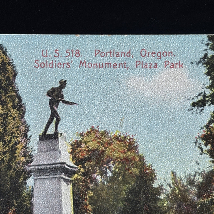 Antique Postcard 1908 Soldiers Monument Portland Oregon Bench People Hillsboro